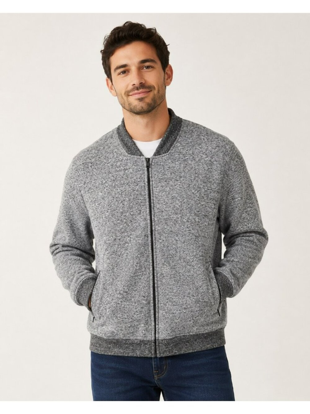 MARC ANTHONY MEN’S XXL BIRCH GRAY FULL ZIP KNIT BOMBER SWEATER JACKET